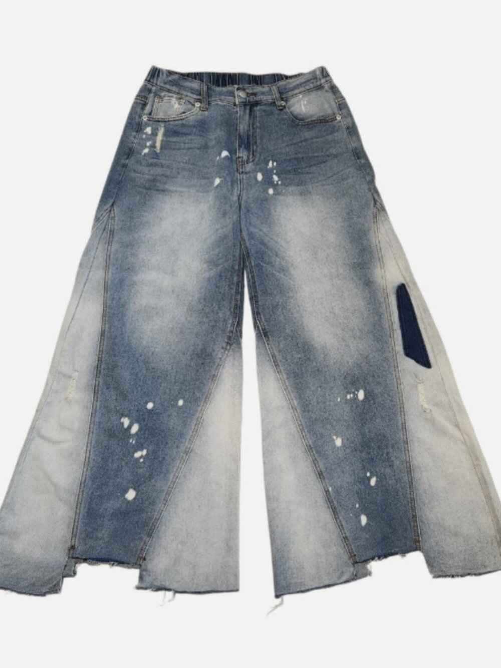 OH Jeans Wide-Leg Jeans Size M-W30" Blue Denim Distressed Paint Splatter Pockets